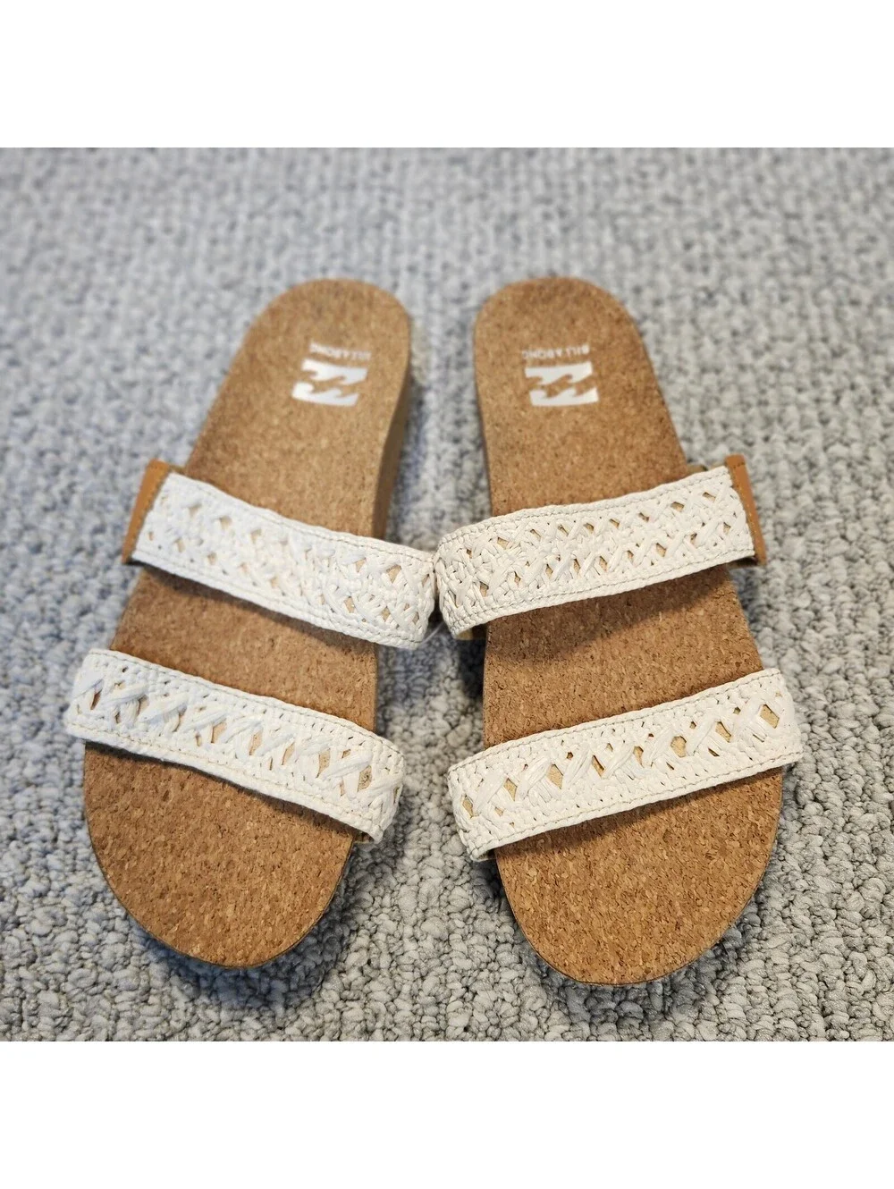 Billabong Women's Cork Footbed Slide Sandals White Crochet Straps Size 8 NWT